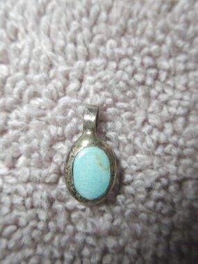 Sterling Silver Turquoise Cabochon Pendant Small .75" Southwestern Boho